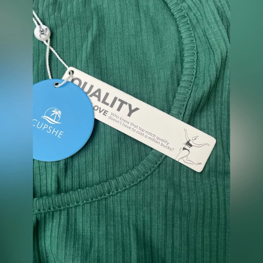 NWT! Cupshe Green Asymmetrical Ribbed Dress with Long Sleeves - Picture 4 of 10